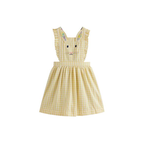 Mini Boden Other - Mini Boden Yellow Bunny Bunny Embroidered Gingham Pinafore Dress Size 7-8 yr
